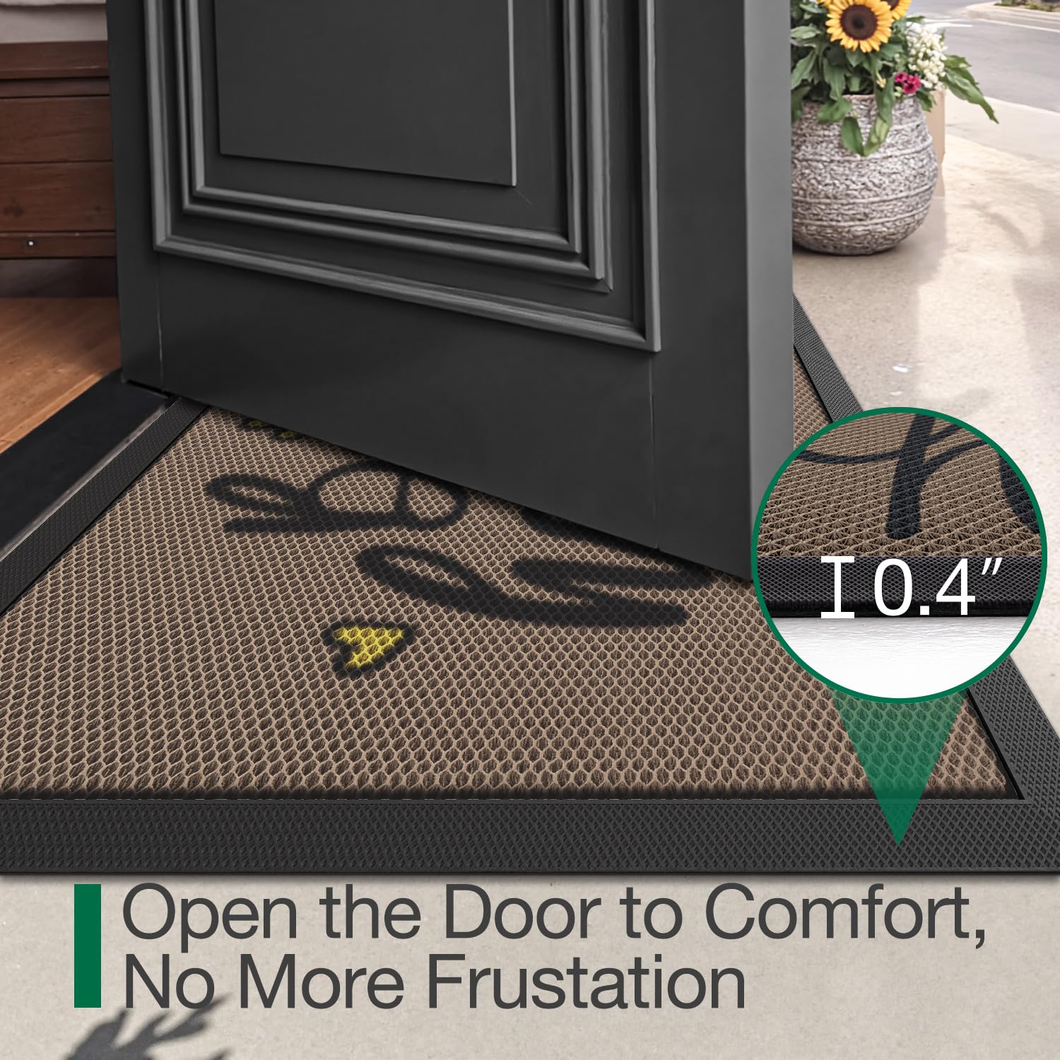 LUMI Outside Welcome Door Mat 17x30, Non Slip Durable Rubber Entrance Doormat, Low Profile Easy Clean Mats for Front Back Door Entryway Porch Garage, Bee Happy - Image 3