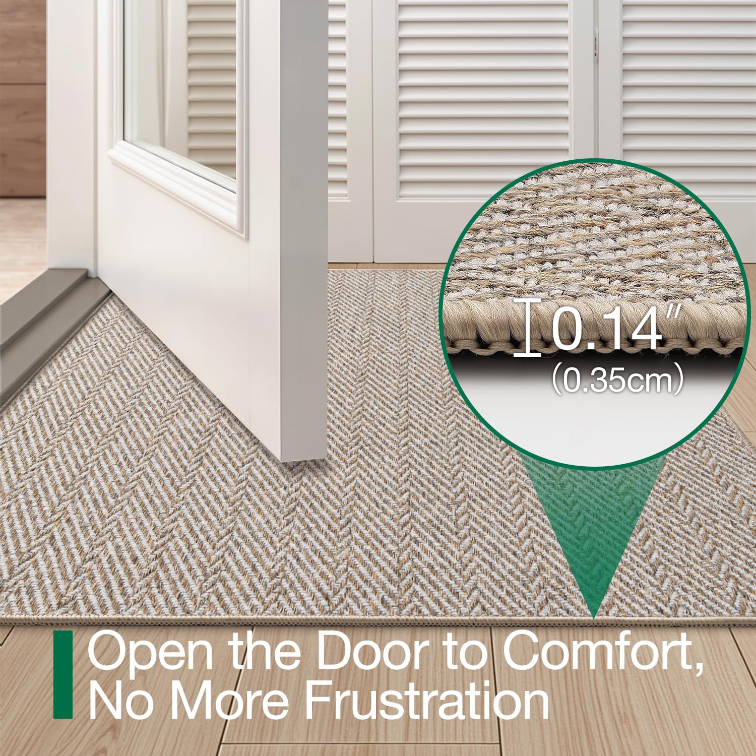 LUMI Ultra Thin Indoor Door Mat for Entrance 17"x30", Non Slip Entryway Mat, Low Profile Doormat, Unique Herringbone Design Carpet for Inside, Patio, Porch, Beige - Image 3